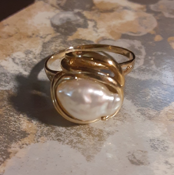 SALE PRICE☆☆☆14k LAKE BIWA PEARL RING Unique & Lustrous sz 9 4.5 grams - Picture 2 of 6
